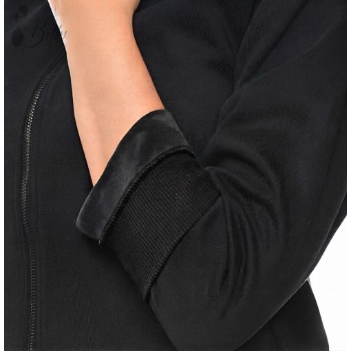 Fekete színű, szőrme szegélyes pulóver S, M, L, XL, 2XL