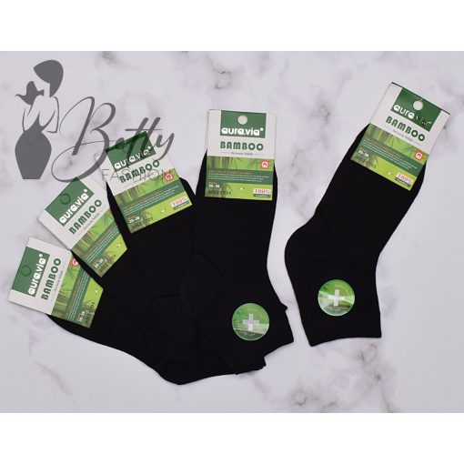 Fekete, köztes szárú, bambusz bokazokni 5 pár/csomag