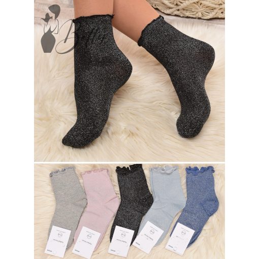Csillogó szálas, fodros szegélyű zokni 5 pár/csomag