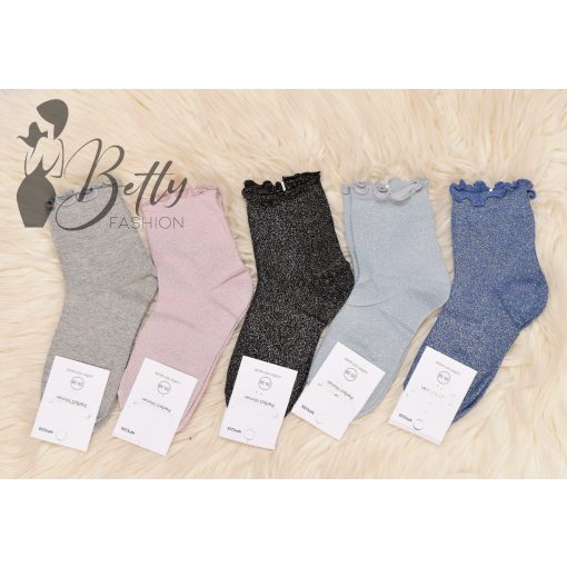 Csillogó szálas, fodros szegélyű zokni 5 pár/csomag