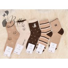 Cica mintás, bézs és barna árnyalatú zokni 5 pár/csomag