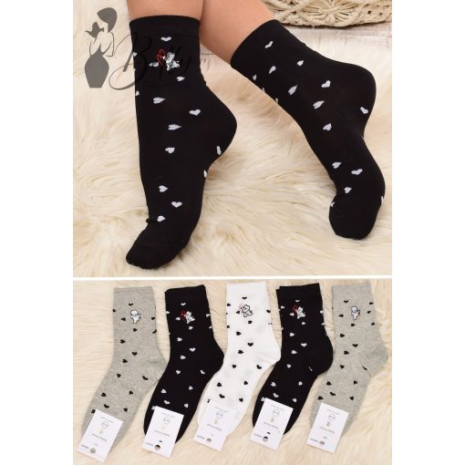 Cica és szívecske mintás zokni 5 pár/csomag