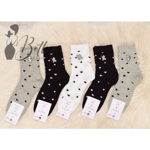Cica és szívecske mintás zokni 5 pár/csomag