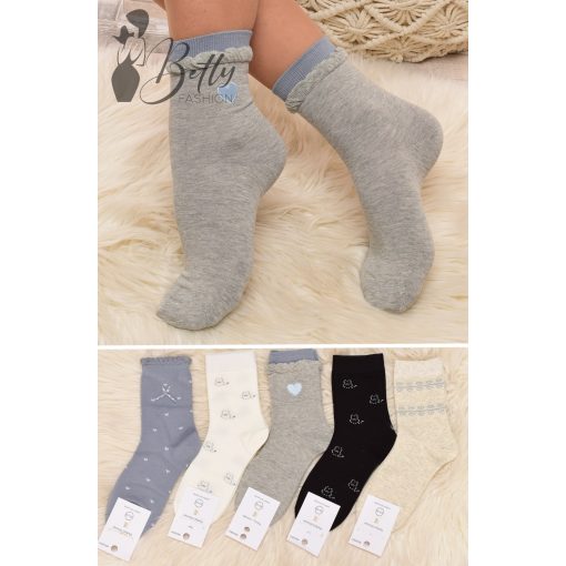 Cica és szívecske mintás zokni 5 pár/csomag