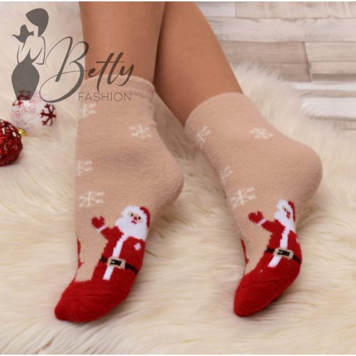 Karácsonyi mintás, szőrmés thermo zokni