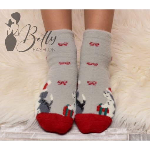 Karácsonyi mintás, szőrmés thermo zokni