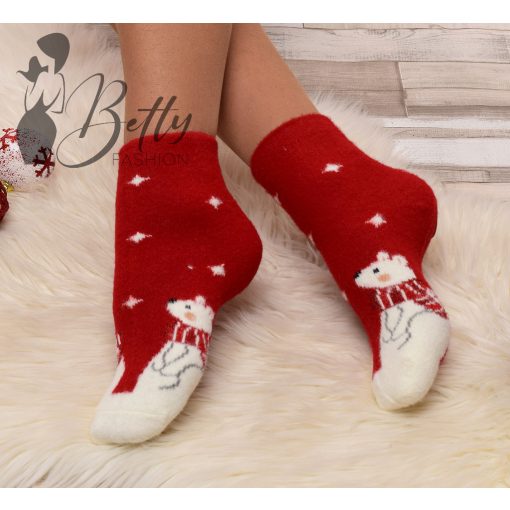 Karácsonyi mintás, szőrmés thermo zokni