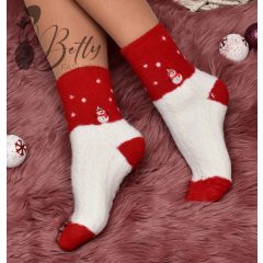 Karácsonyi mintás, szőrmés zokni