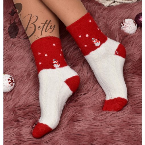Karácsonyi mintás, szőrmés zokni