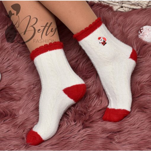 Karácsonyi mintás, szőrmés zokni