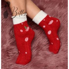 Karácsonyi mintás, szőrmés zokni