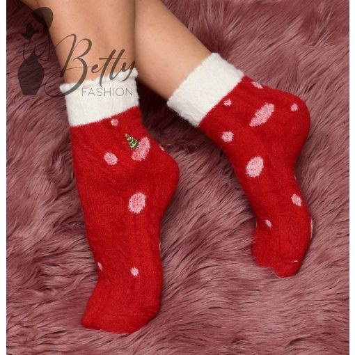 Karácsonyi mintás, szőrmés zokni