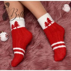 Karácsonyi mintás, szőrmés zokni