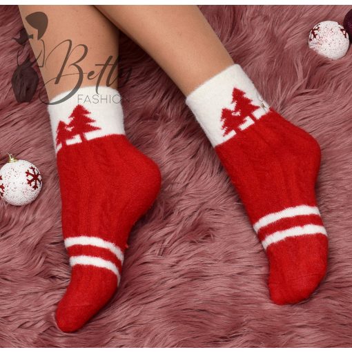 Karácsonyi mintás, szőrmés zokni