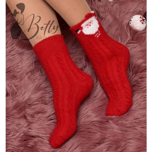 Karácsonyi mintás, szőrmés zokni